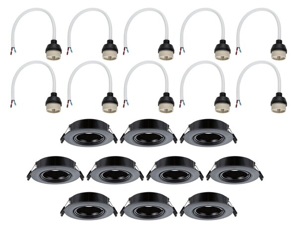 P 92117 Vestavné svítidlo 10ks-sada výklopné kruhové 90mm 30° GU10 max. 10x10W 230V černá - PAULMANN