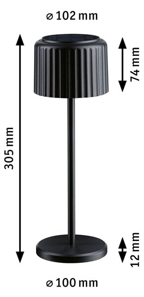 P 94878 Solární nabíjecí bateriové svítidlo Else IP44 stmívatelné 2700K černá - PAULMANN