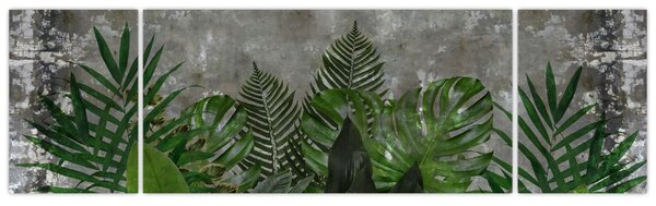 Obraz - Betonová zeď s rostlinami (170x50 cm)