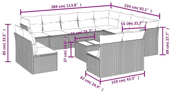 13dílná zahradní sedací souprava s poduškami šedá polyratan