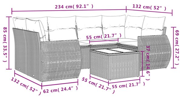 7dílná zahradní sedací souprava s poduškami černá polyratan 3253453