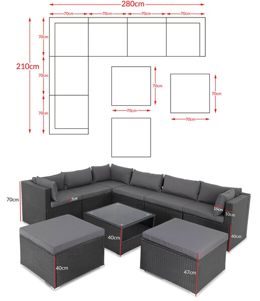 Deuba Zahradní ratanový set XXL - černá/antracit podušky