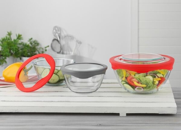 SIMAX MISKA PURE SE SKLENĚNÝM VÍKEM 0,5 L ŠEDÁ