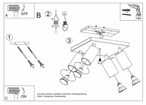 Stropní svítidlo Ring, 4x chromové kovové stínítko, (možnost polohování)