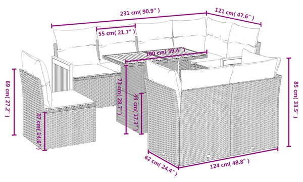 9dílná zahradní sedací souprava s poduškami šedá polyratan 3274056