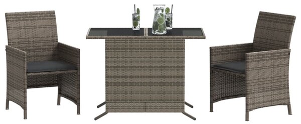 3dílný bistro set s poduškami šedý polyratan