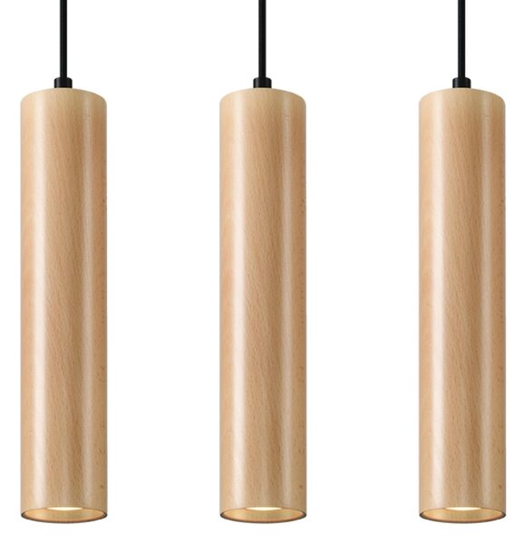 Závěsné svítidlo Lino 3, 3x dřevěné stínítko