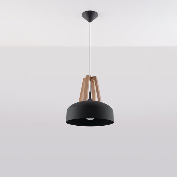 Závěsné svítidlo Casco, 1x dřevěné/černé kovové stínítko