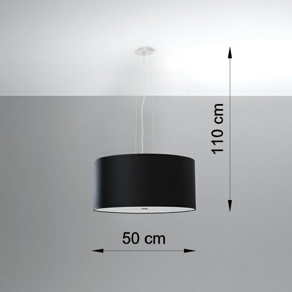 Závěsné svítidlo Otto, 1x černé textilní stínítko, (bílé sklo), (fi 50 cm)