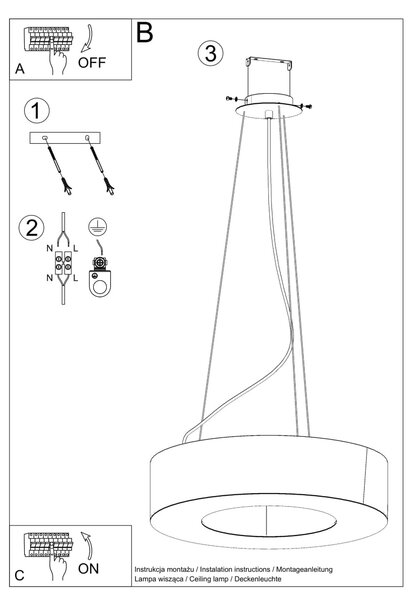 Závěsné svítidlo Saturno, 1x černé textilní stínítko, (bílý plast), (fi 70 cm)