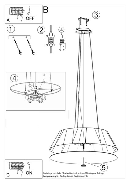 Závěsné svítidlo Vega, 1x černé textilní stínítko, (bílé sklo), (fi 60 cm)