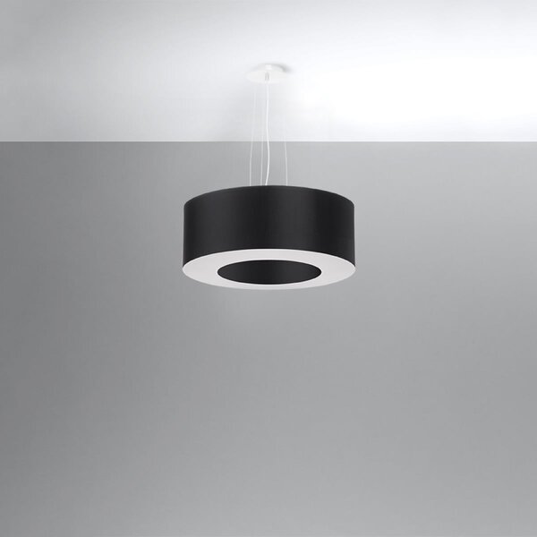 Závěsné svítidlo Saturno, 1x černé textilní stínítko, (bílý plast), (fi 50 cm)