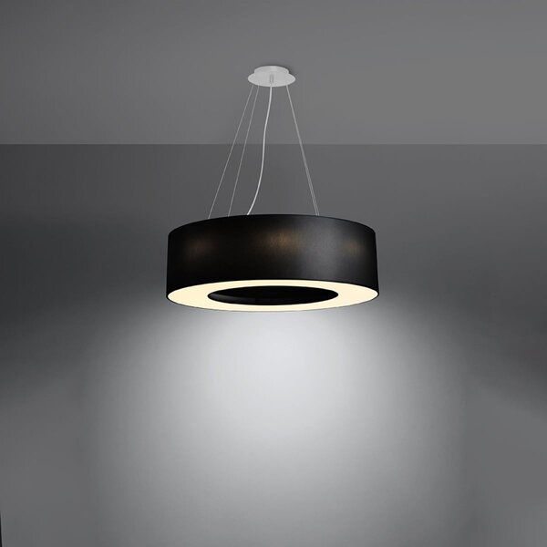 Závěsné svítidlo Saturno, 1x černé textilní stínítko, (bílý plast), (fi 70 cm)