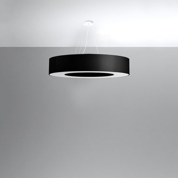 Závěsné svítidlo Saturno, 1x černé textilní stínítko, (bílý plast), (fi 90 cm)