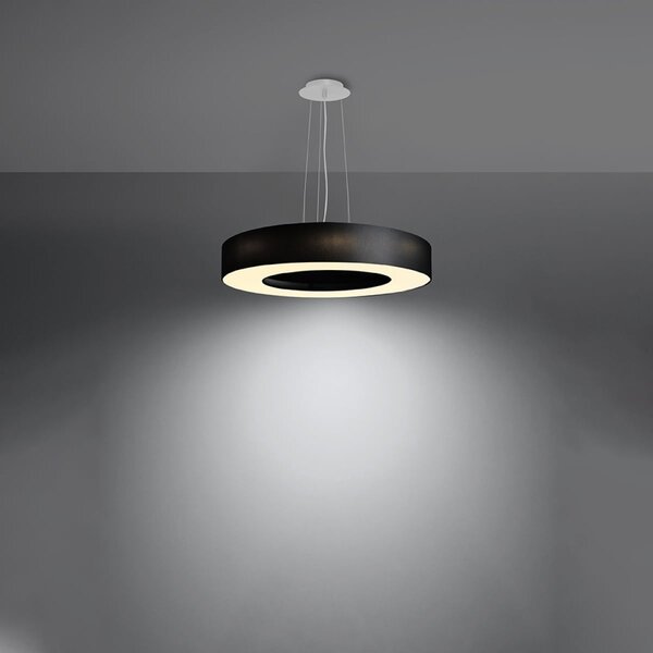 Závěsné svítidlo Saturno Slim, 1x černé textilní stínítko, (bílý plast), (fi 50 cm)