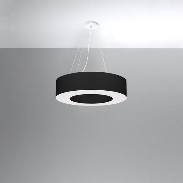 Závěsné svítidlo Saturno, 1x černé textilní stínítko, (bílý plast), (fi 70 cm)