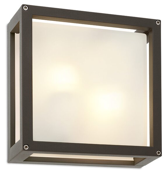 REDO Group 9892 Brick Glass venkovní antracitové nástěnné/stropní svítidlo 2xE27, rozměr 25x25cm IP54