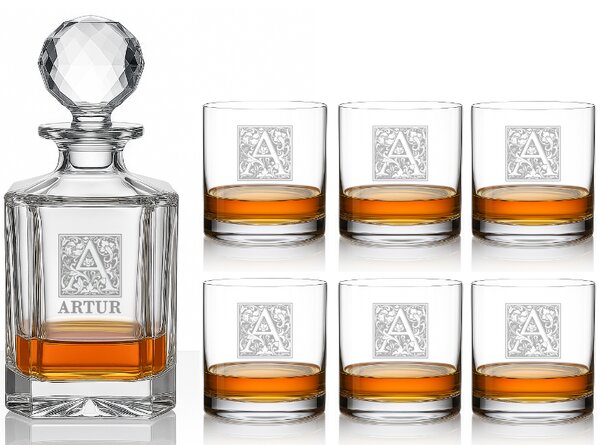 Dekorant Křišťálový whisky set s gravírováním INICIÁL + JMÉNO 1+6