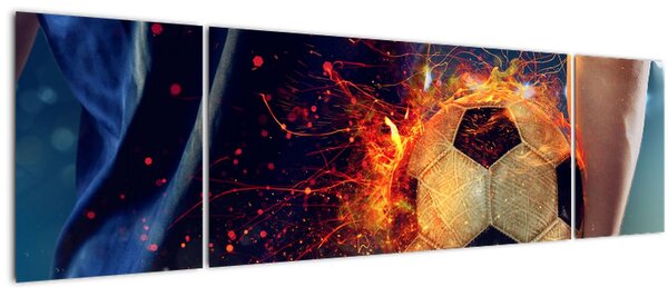 Obraz - Fotbalový míč v ohni (170x50 cm)