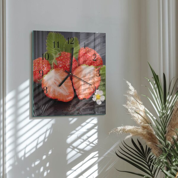 Skleněné hodiny na stěnu Jahody zskc-30x30-00179382