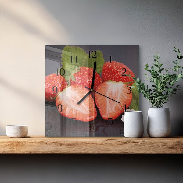 Skleněné hodiny na stěnu Jahody zskc-30x30-00179382