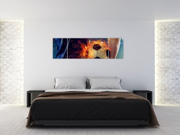 Obraz - Fotbalový míč v ohni (170x50 cm)