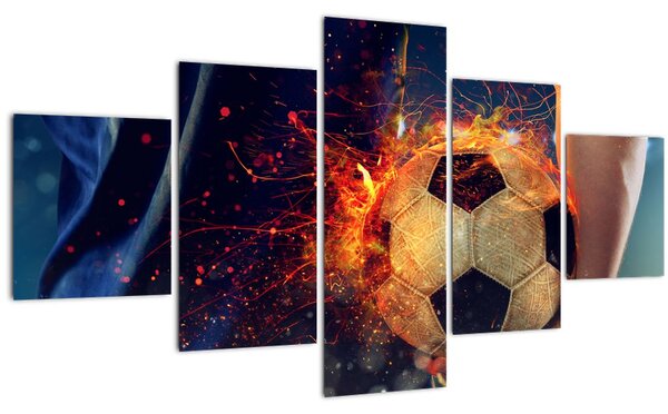 Obraz - Fotbalový míč v ohni (125x70 cm)