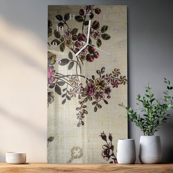 Skleněné hodiny vertikální Květinový vzor zsppb-30x60-00080298
