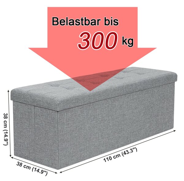 SONGMICS Úložný sedací box čalouněný skládací 110x38 cm šedý