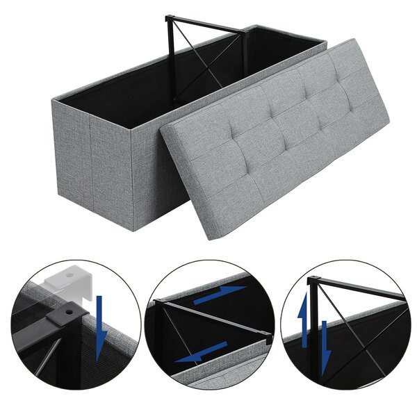 SONGMICS Úložný sedací box čalouněný skládací 110x38 cm šedý