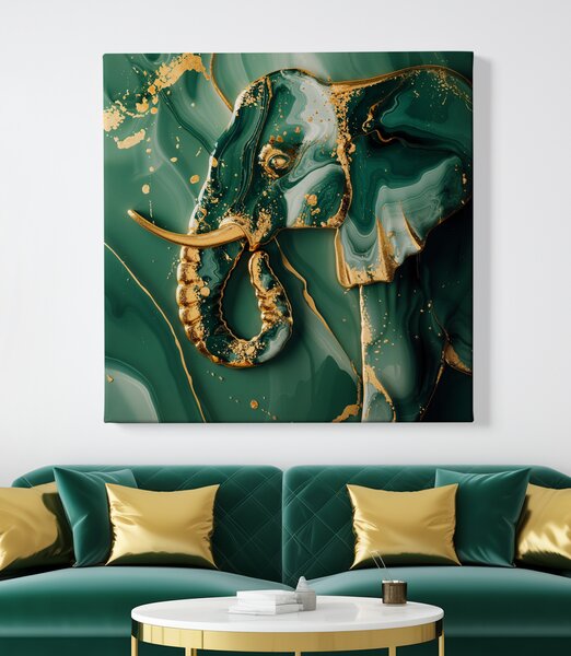 Obraz na plátně - Slon Zlatý Emerald FeelHappy.cz Rozměr obrazu (Šířka x Výška): 40 x 40 cm