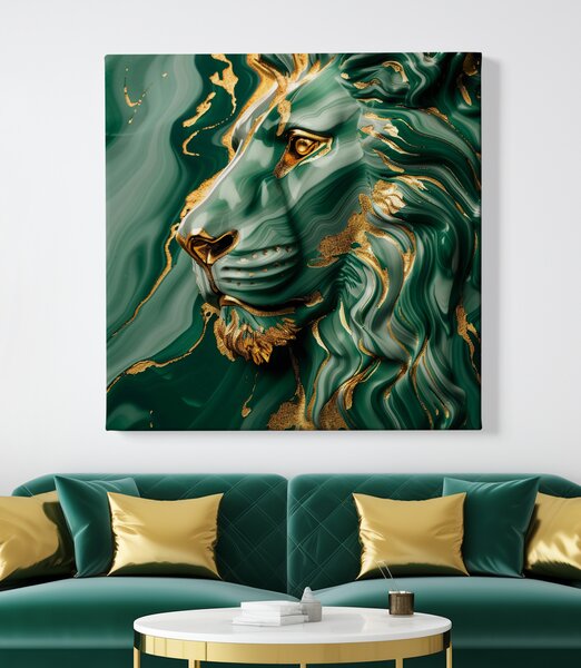 Obraz na plátně - Lev Zlatý Emerald FeelHappy.cz Rozměr obrazu (Šířka x Výška): 60 x 60 cm