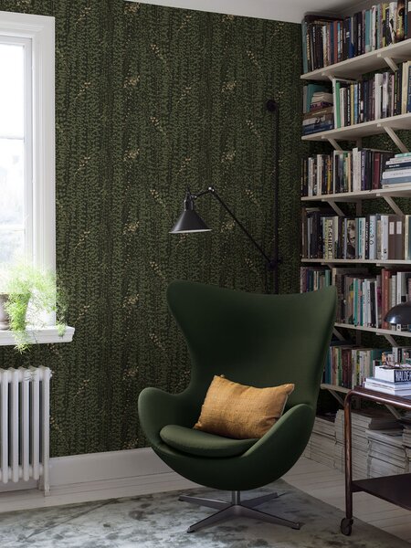 Vliesová tapeta na zeď, zelená, okrová, vinoucí se réva, 1983, Scandinavian Designers, Scandinavian Designers III, Borastapeter