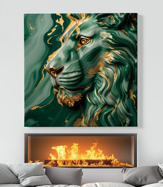 Obraz na plátně - Lev Zlatý Emerald FeelHappy.cz Rozměr obrazu (Šířka x Výška): 60 x 60 cm