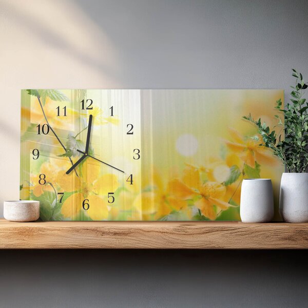 Skleněné hodiny horizontální Květiny zsppc-60x30-00295344