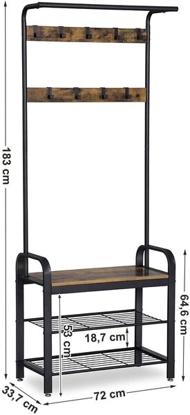 VASAGLE Věšák na kabáty s botníkem industriální 72x183 cm