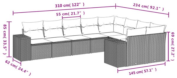 9dílná zahradní sedací souprava s poduškami hnědá polyratan 3223042