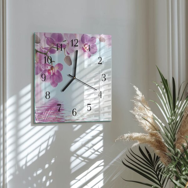 Skleněné hodiny na stěnu Orchidej zskc-30x30-00178470