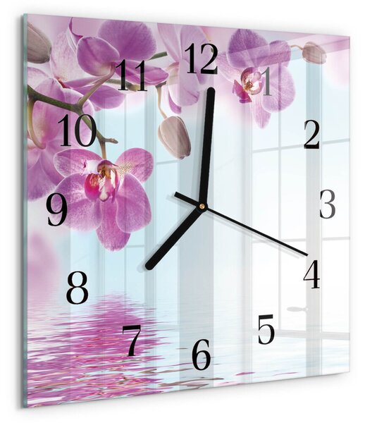 Skleněné hodiny na stěnu Orchidej zskc-30x30-00178470
