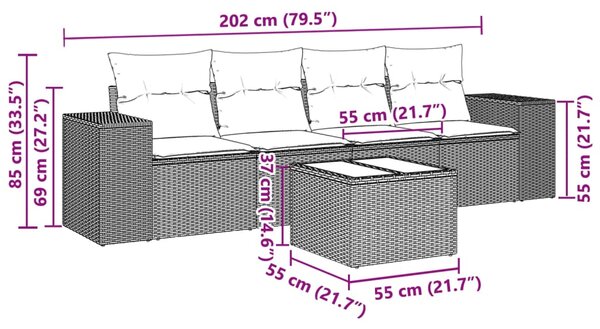 5dílná zahradní sedací souprava a podušky světle šedá polyratan