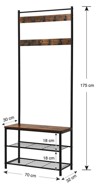 VASAGLE Předsíňový věšák s botníkem v průmyslovém designu