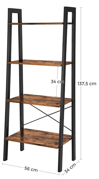 SONGMICS Regál/knihovna 4 police hnědá 56x34x137cm