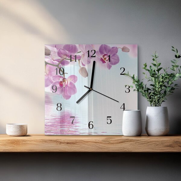 Skleněné hodiny na stěnu Orchidej zskc-30x30-00178470