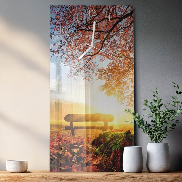 Skleněné hodiny vertikální Lavička v parku zsppb-30x60-00082956