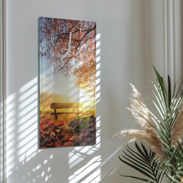 Skleněné hodiny vertikální Lavička v parku zsppb-30x60-00082956