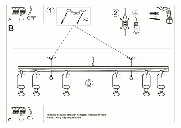 Bodové svítidlo Ring, 6x bílé kovové stínítko, (možnost polohování)