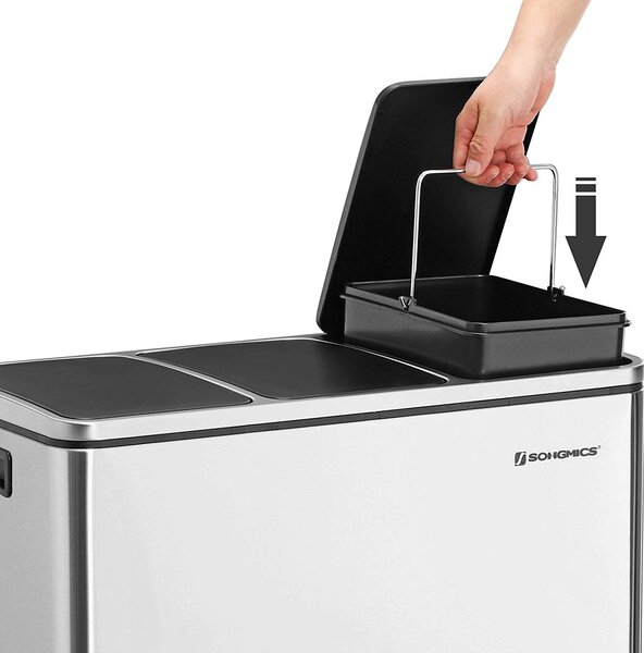 SONGMICS Odpadkový koš na tříděný odpad 3 x 18 L stříbrný