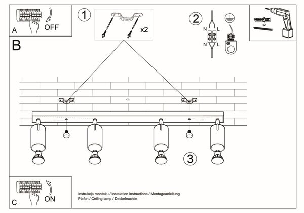 Bodové svítidlo Ring, 4x černé kovové stínítko, (možnost polohování)