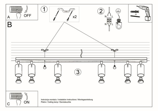 Bodové svítidlo Ring, 6x černé kovové stínítko, (možnost polohování)