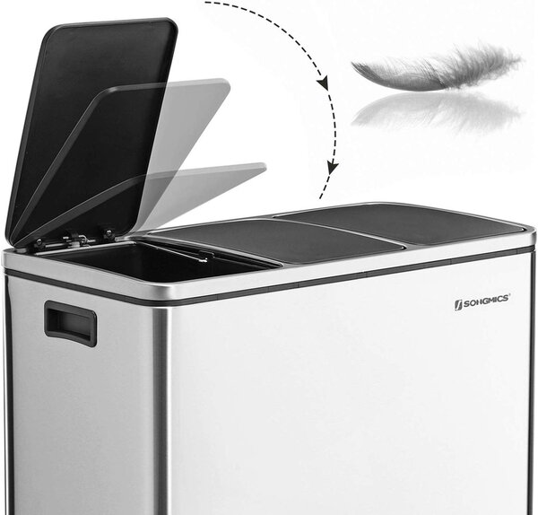 SONGMICS Odpadkový koš na tříděný odpad 3 x 18 L stříbrný